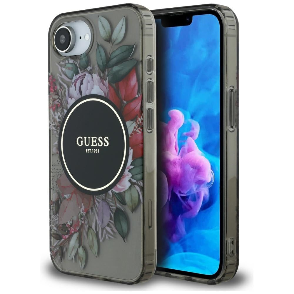 Futrola MagSafe za Apple iPhone 17e / 16e, Guess, IML Flowers, Crna