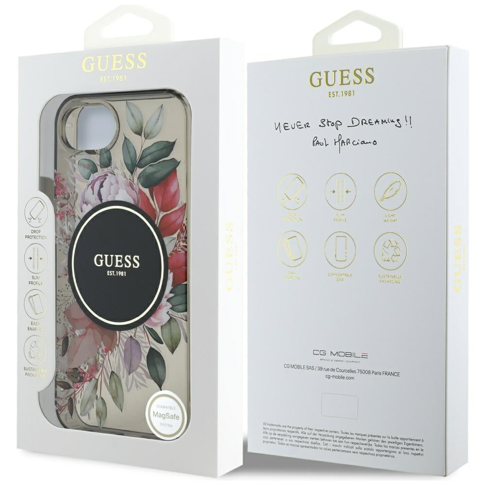 Futrola MagSafe za Apple iPhone 17e / 16e, Guess, IML Flowers, Crna