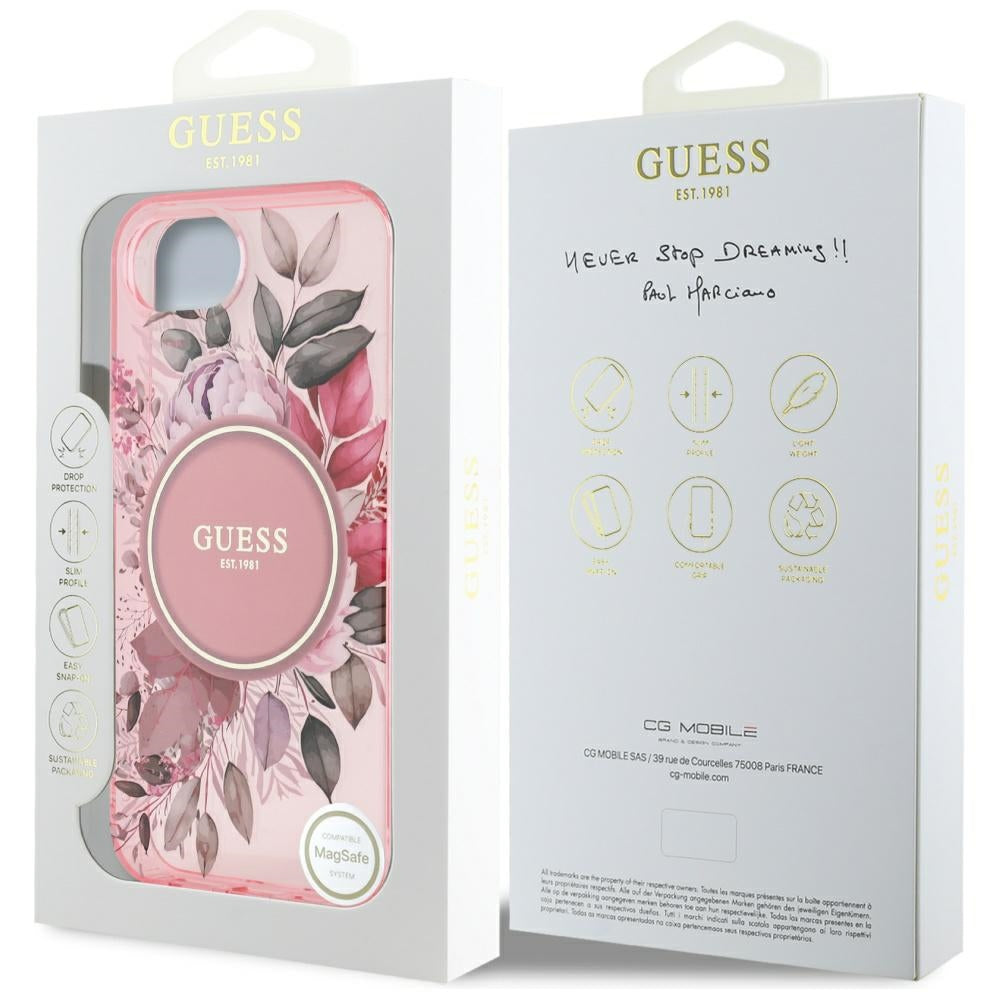 Futrola MagSafe za Apple iPhone 17e / 16e, Guess, IML Flowers, Roze