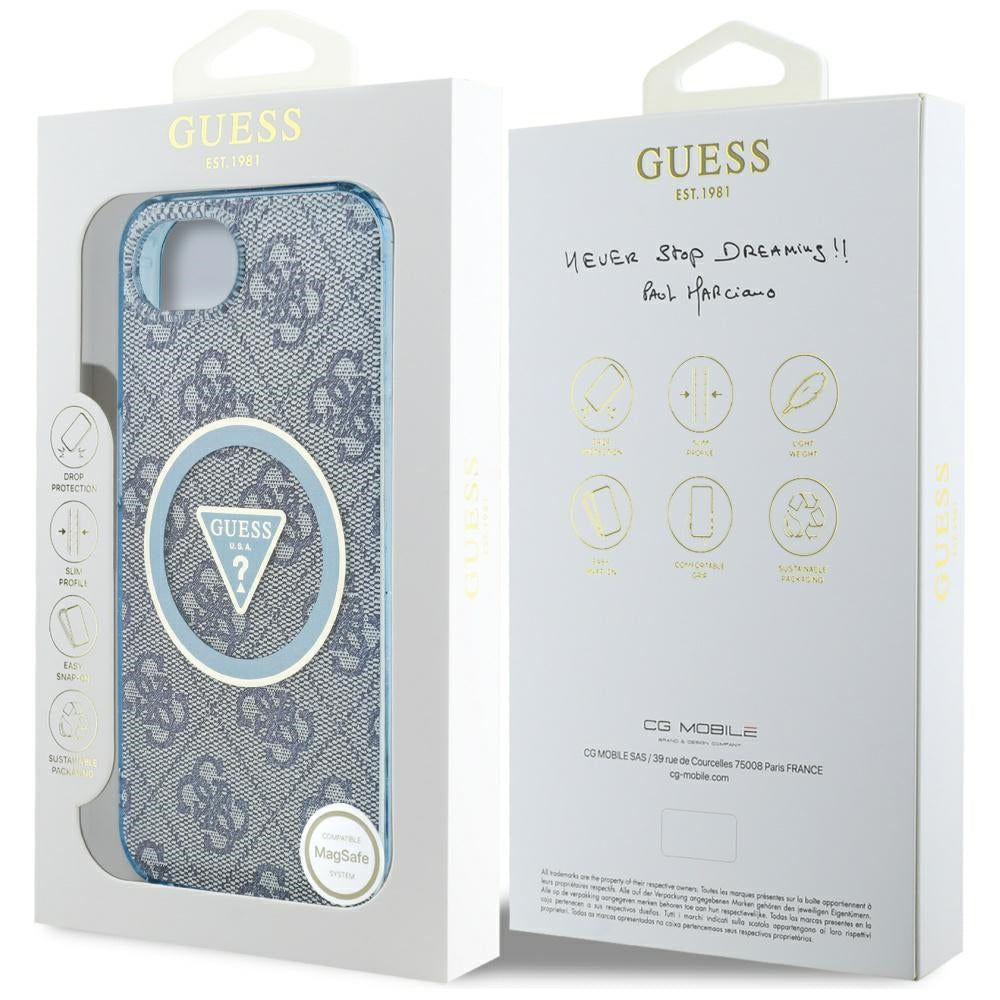 Futrola MagSafe za Apple iPhone 17e / 16e, Guess, IML Glitter 4G Circle Triangle, Plava