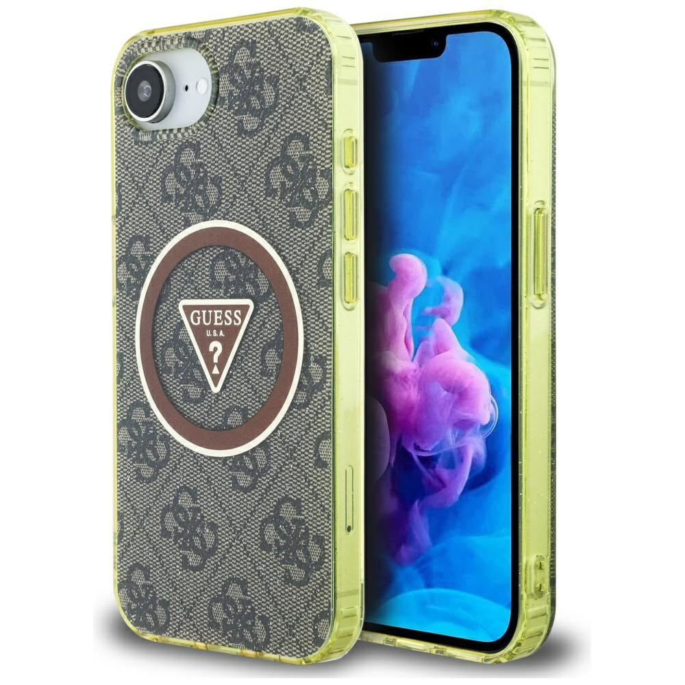 Futrola MagSafe za Apple iPhone 17e / 16e, Guess, IML Glitter 4G Circle Triangle, Braon