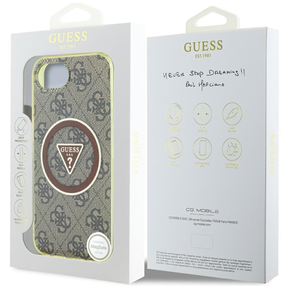 Futrola MagSafe za Apple iPhone 17e / 16e, Guess, IML Glitter 4G Circle Triangle, Braon