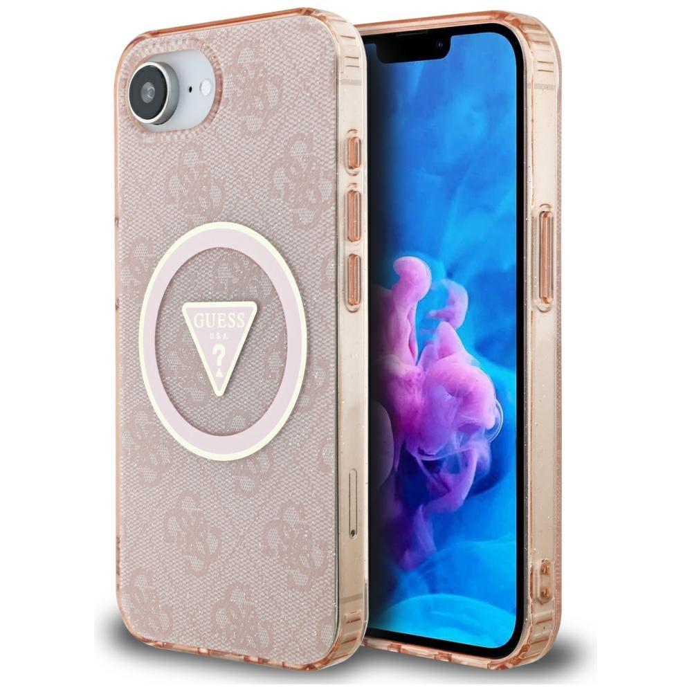 Futrola MagSafe za Apple iPhone 17e / 16e, Guess, IML Glitter 4G Circle Triangle, Roze