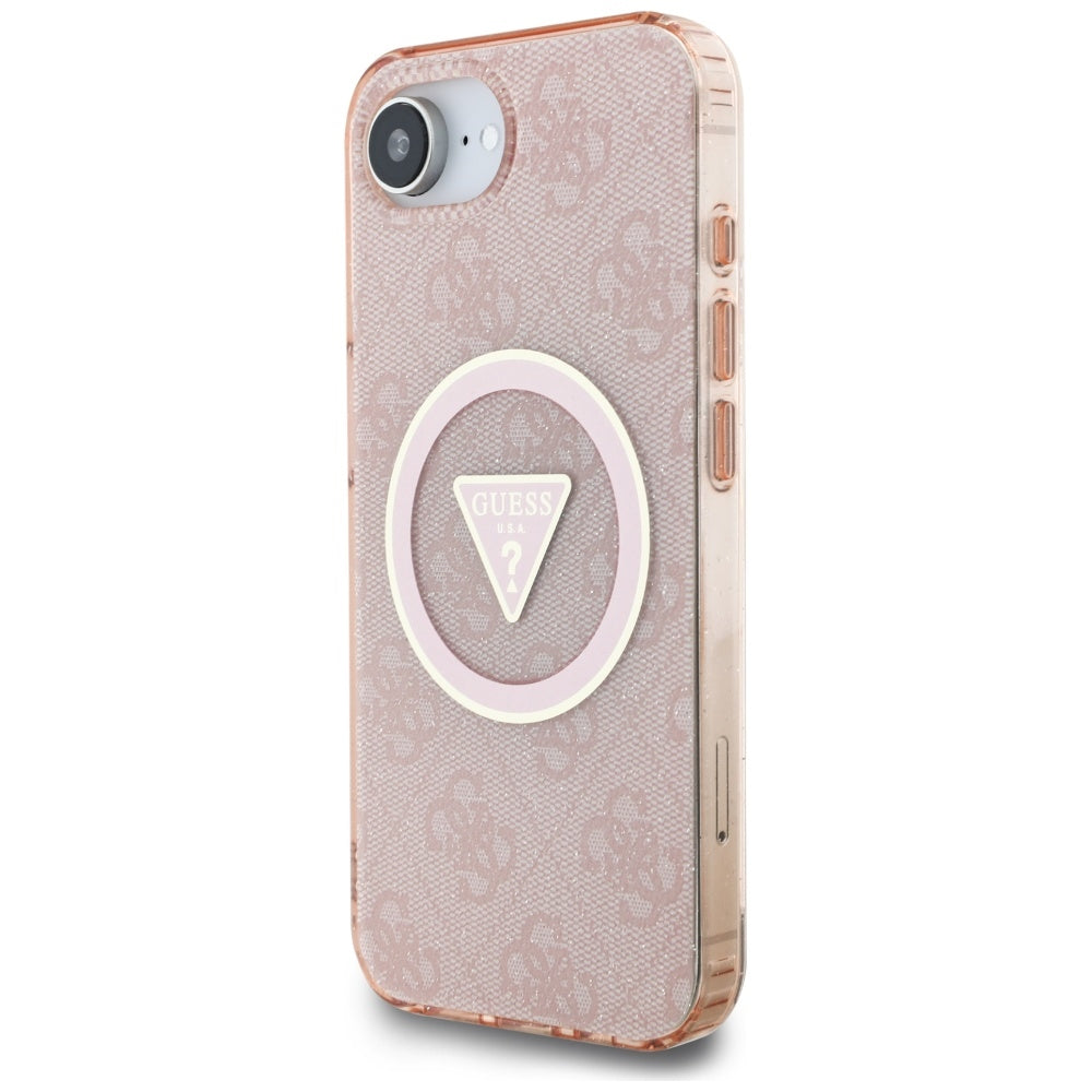 Futrola MagSafe za Apple iPhone 17e / 16e, Guess, IML Glitter 4G Circle Triangle, Roze
