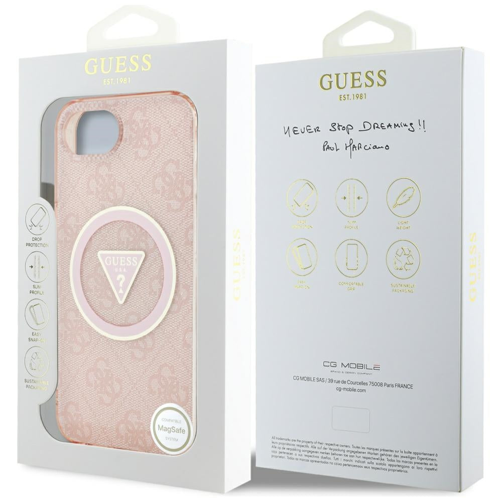 Futrola MagSafe za Apple iPhone 17e / 16e, Guess, IML Glitter 4G Circle Triangle, Roze
