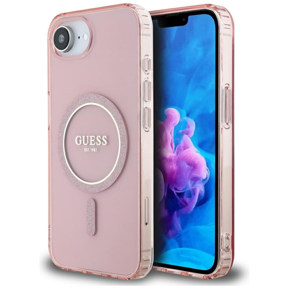 Futrola MagSafe za Apple iPhone 17e / 16e, Guess, IML Glitter Circle, Roze