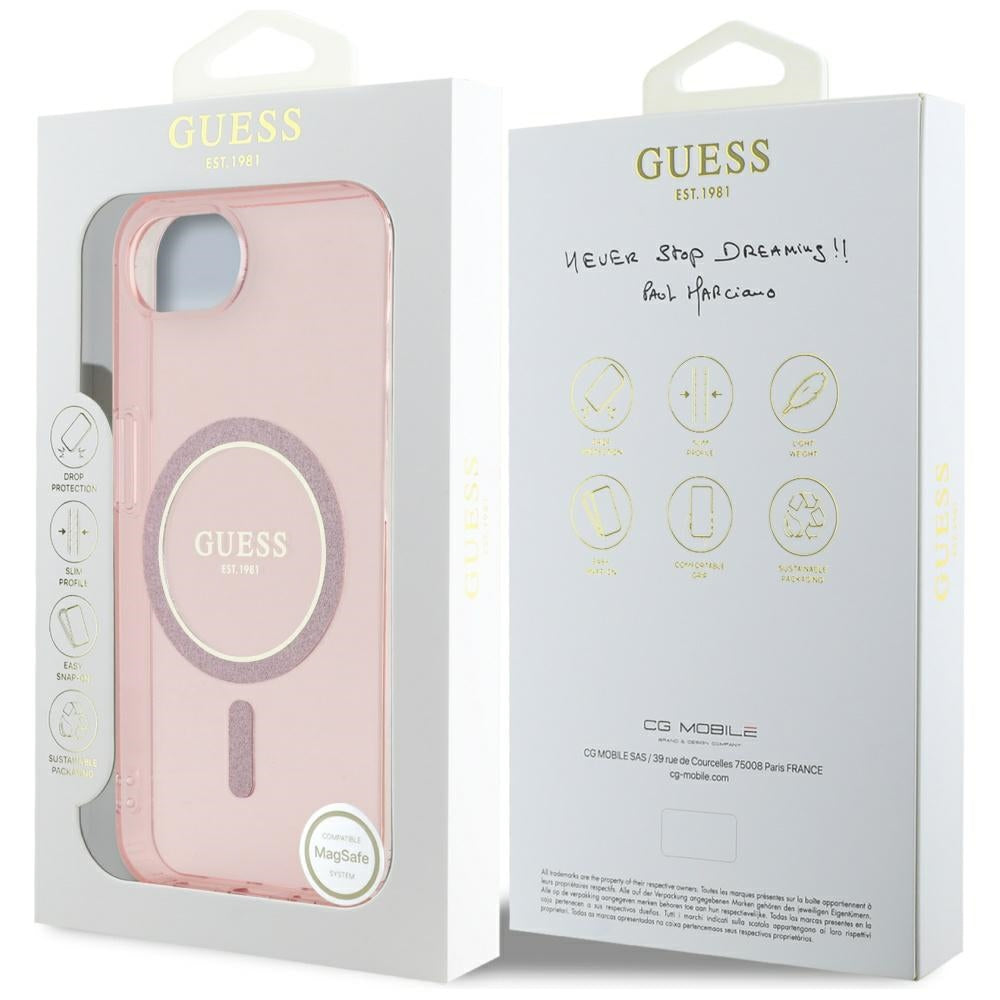 Futrola MagSafe za Apple iPhone 17e / 16e, Guess, IML Glitter Circle, Roze
