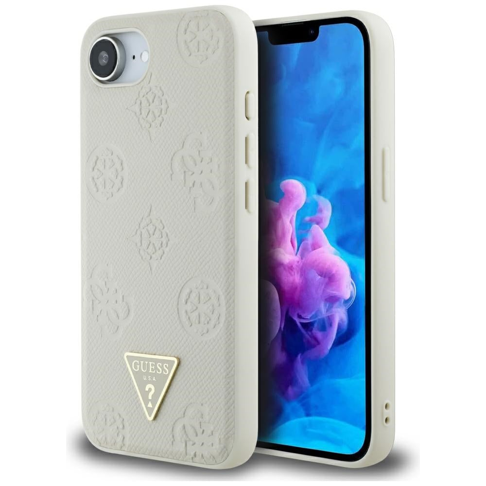 Futrola MagSafe za Apple iPhone 17e / 16e, Guess, Peony Grained Hot Stamp Triangle, Bež