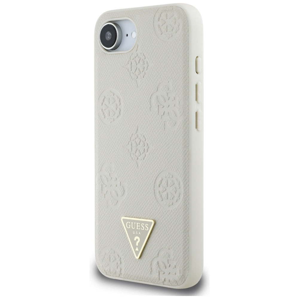 Futrola MagSafe za Apple iPhone 17e / 16e, Guess, Peony Grained Hot Stamp Triangle, Bež