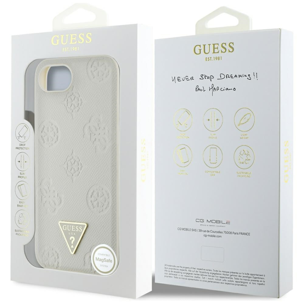 Futrola MagSafe za Apple iPhone 17e / 16e, Guess, Peony Grained Hot Stamp Triangle, Bež