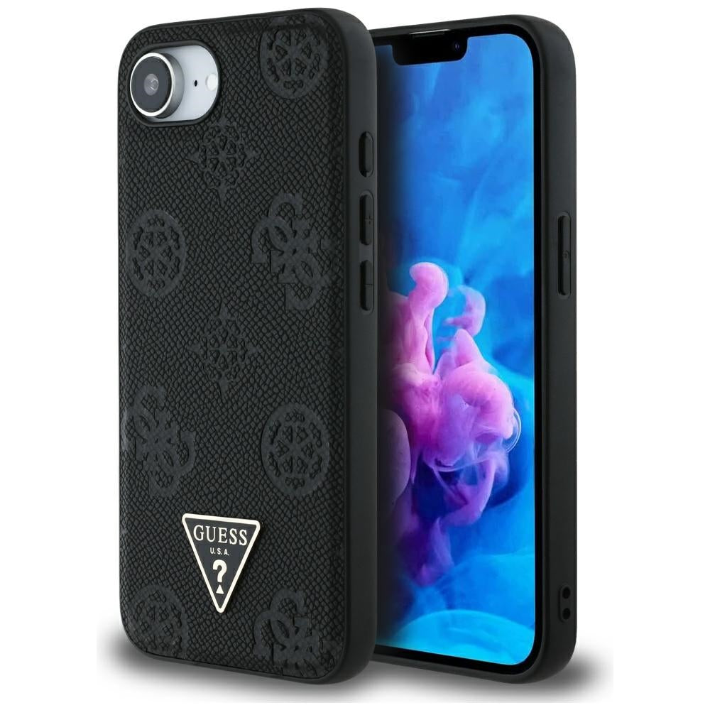 Futrola MagSafe za Apple iPhone 17e / 16e, Guess, Peony Grained Hot Stamp Triangle, Crna