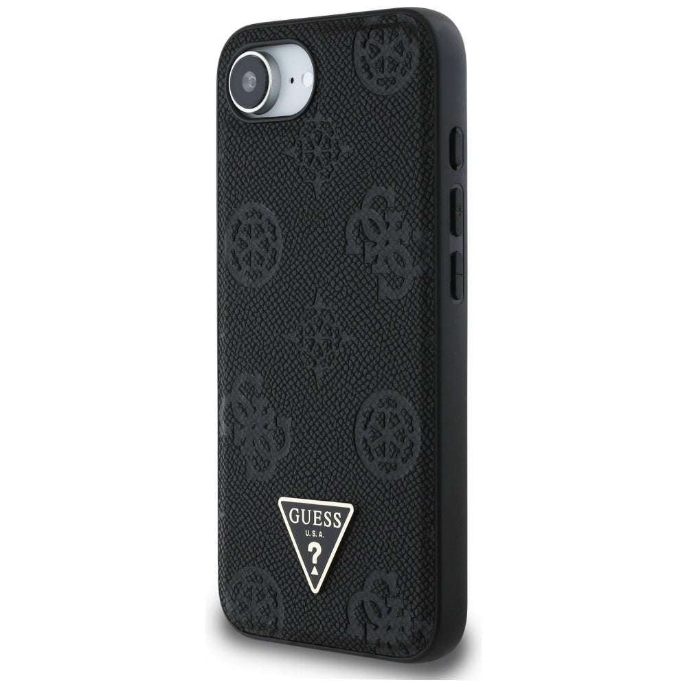 Futrola MagSafe za Apple iPhone 17e / 16e, Guess, Peony Grained Hot Stamp Triangle, Crna