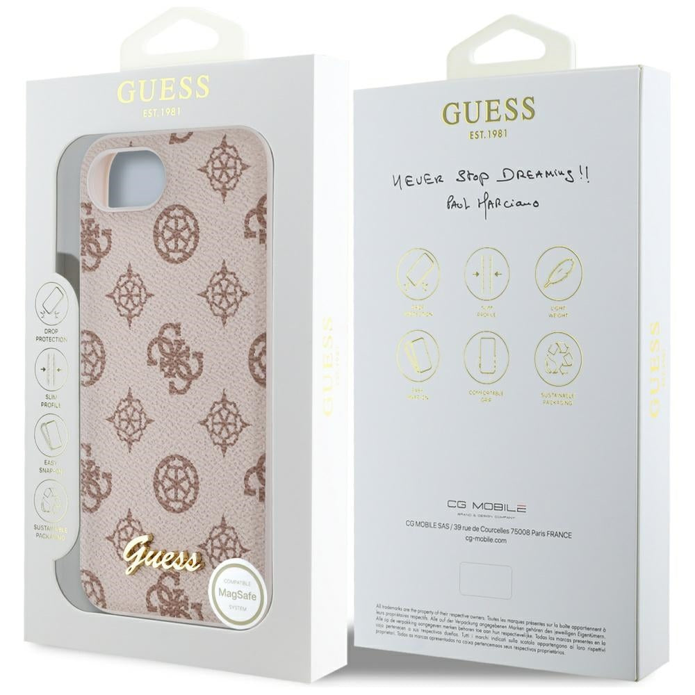 Husa MagSafe za Apple iPhone 17e / 16e, Guess, Peony Script, Braon