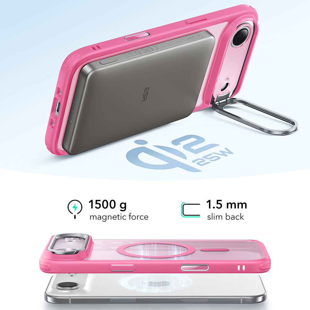 Futrola MagSafe za Apple iPhone 17 Air, ESR, Classic Hybrid Kickstand, Roze Saten