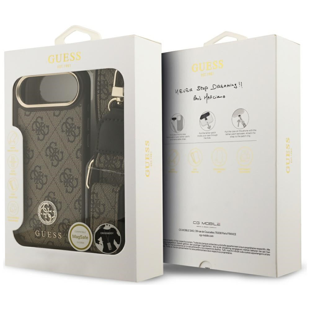 Futrola MagSafe za Apple iPhone 17 Air, Guess, 4G Strass Logo with Big Strap, Braon