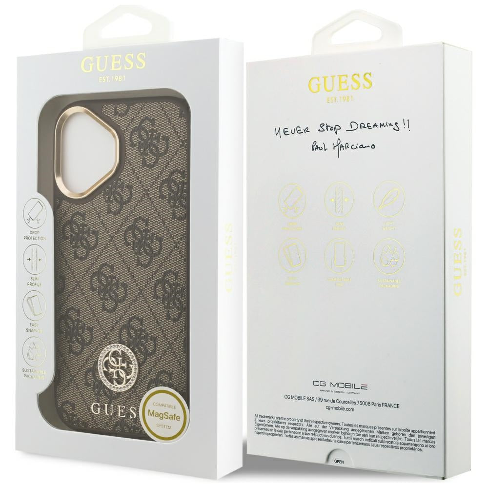 Futrola MagSafe za Apple iPhone 17, Guess, 4G Strass Logo, Braon