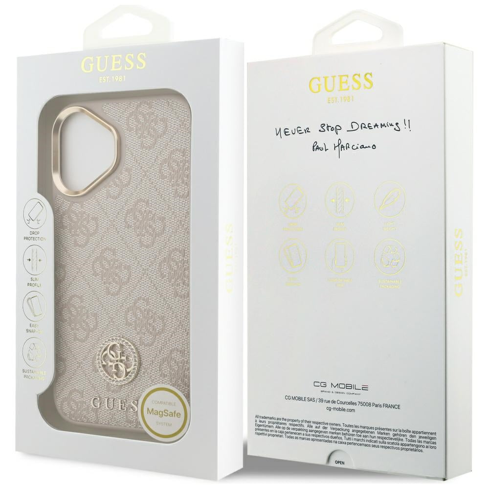 Futrola MagSafe za Apple iPhone 17, Guess, 4G Strass Logo, Roze