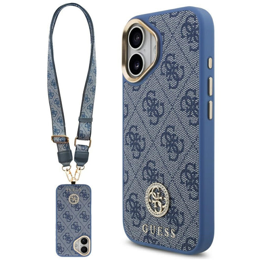 Husa MagSafe za Apple iPhone 17, Guess, 4G Strass Logo with Big Strap, Plava