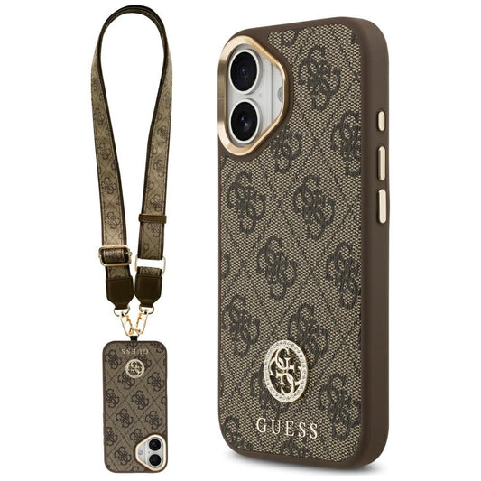 Futrola MagSafe za Apple iPhone 17, Guess, 4G Strass Logo with Big Strap, Braon