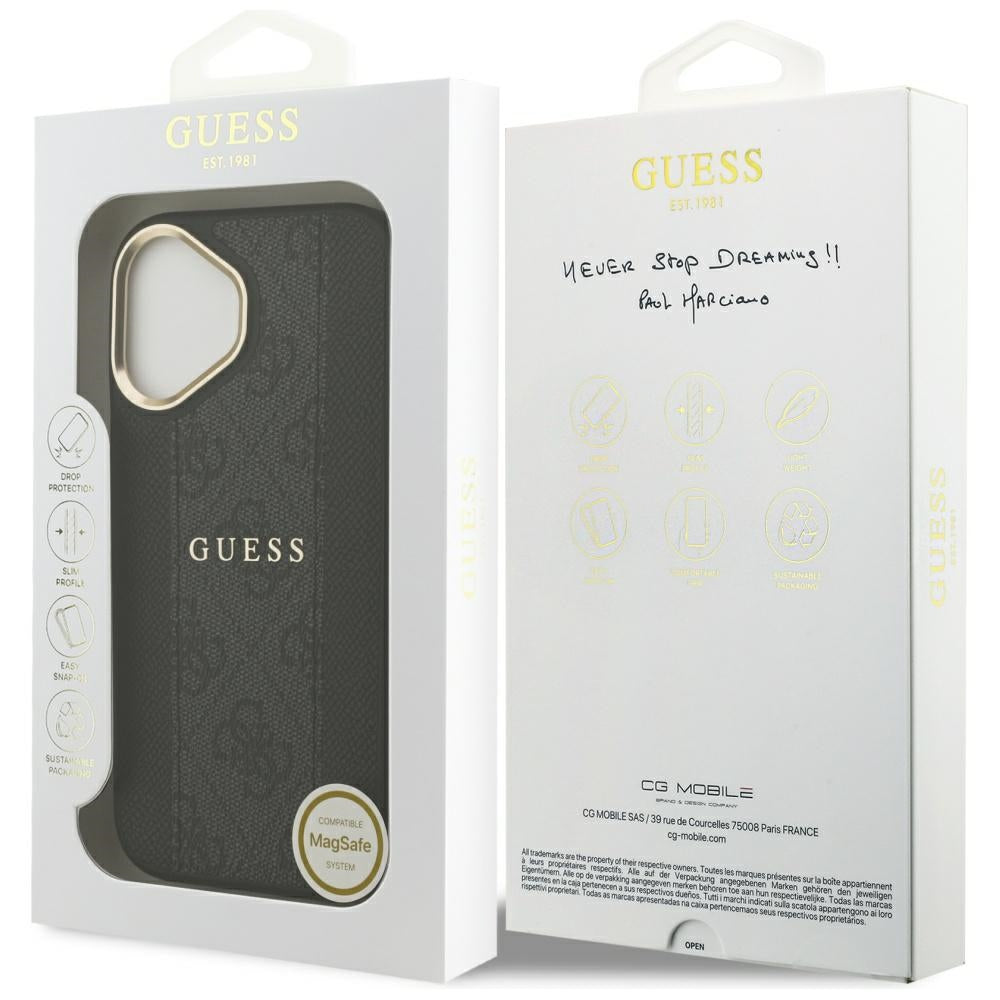 Husa MagSafe za Apple iPhone 17, Guess, 4G Stripe, Crna
