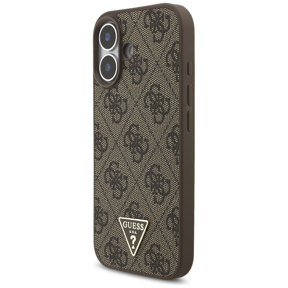 Husa MagSafe za Apple iPhone 17, Guess, 4G Triangle Logo Cord Strap, Braon
