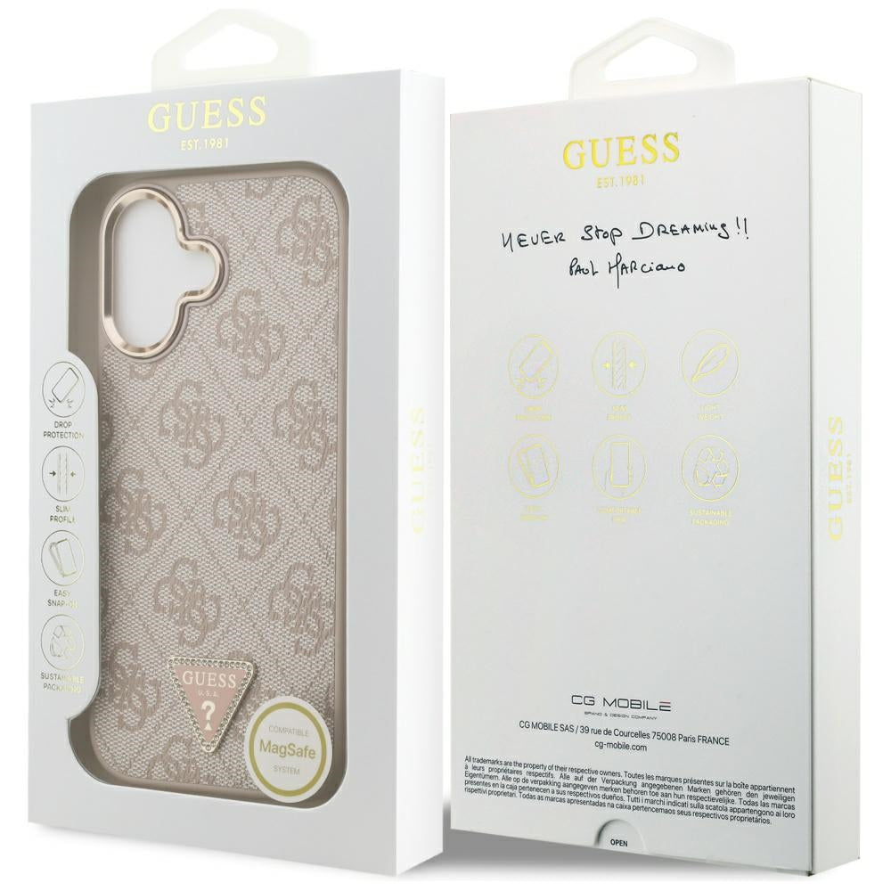 Futrola MagSafe za Apple iPhone 17, Guess, 4G Triangle Logo, Zlatno Roze