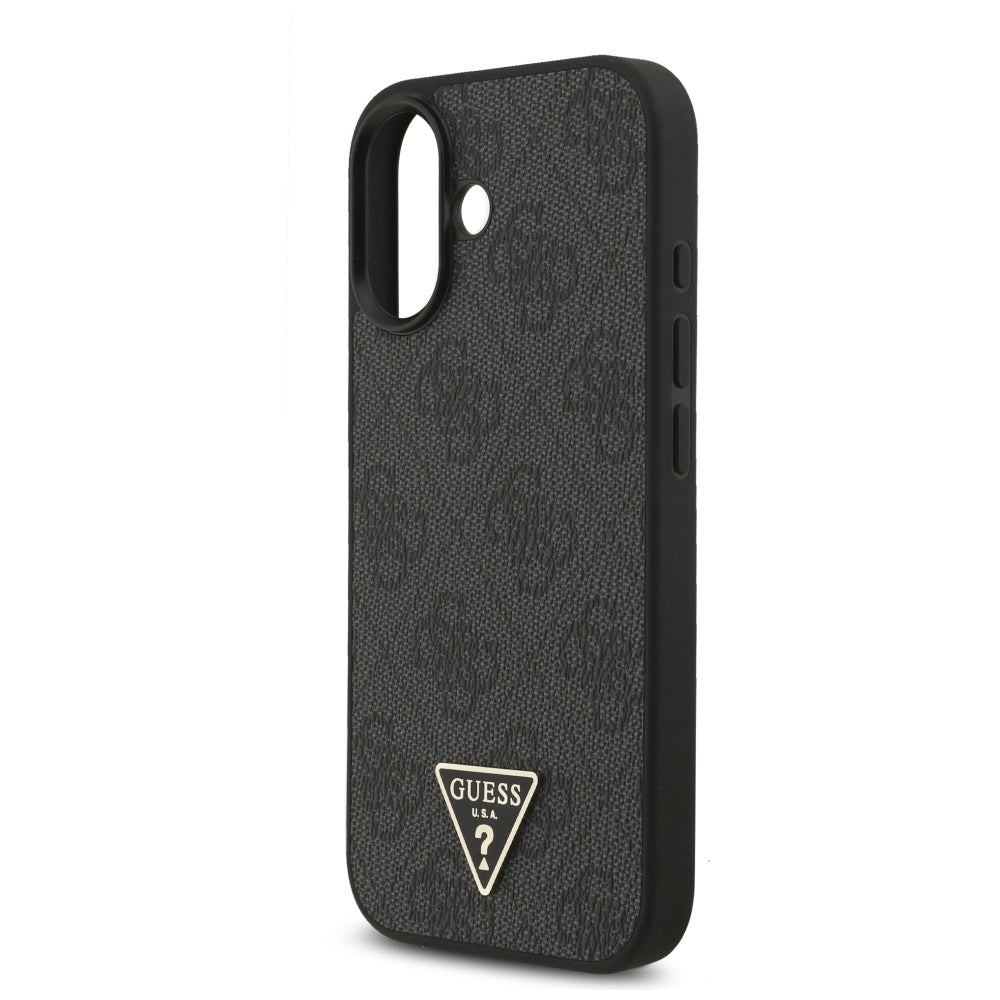 Husa MagSafe za Apple iPhone 17, Guess, 4G Triangle Logo sa kaišem, Crna