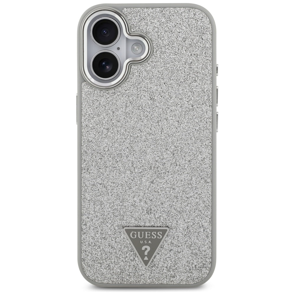 Futrola MagSafe za Apple iPhone 17, Guess, Glitter Triangle Logo, Srebrna