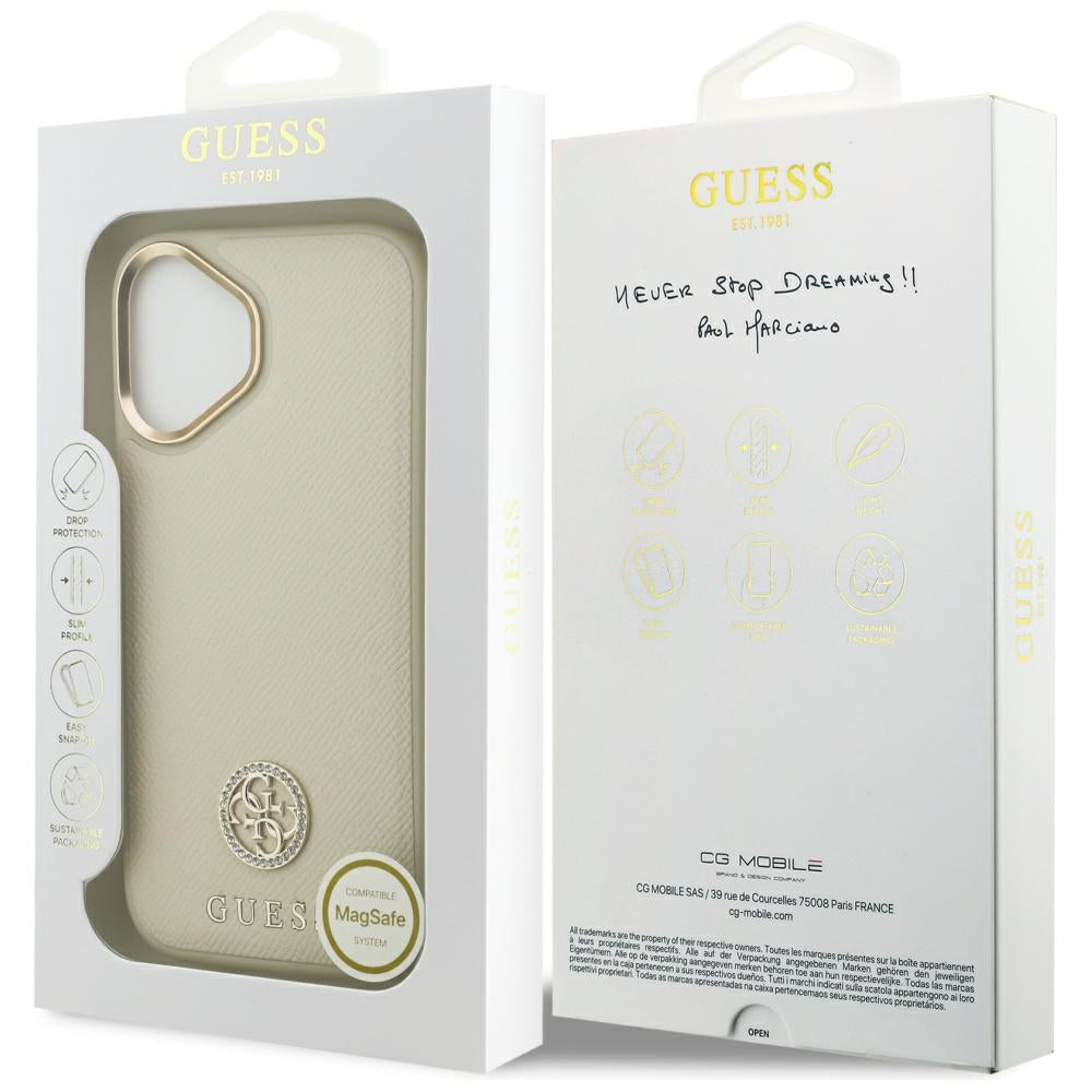 Futrola MagSafe za Apple iPhone 17, Guess, Grained Strass Logo, Bež