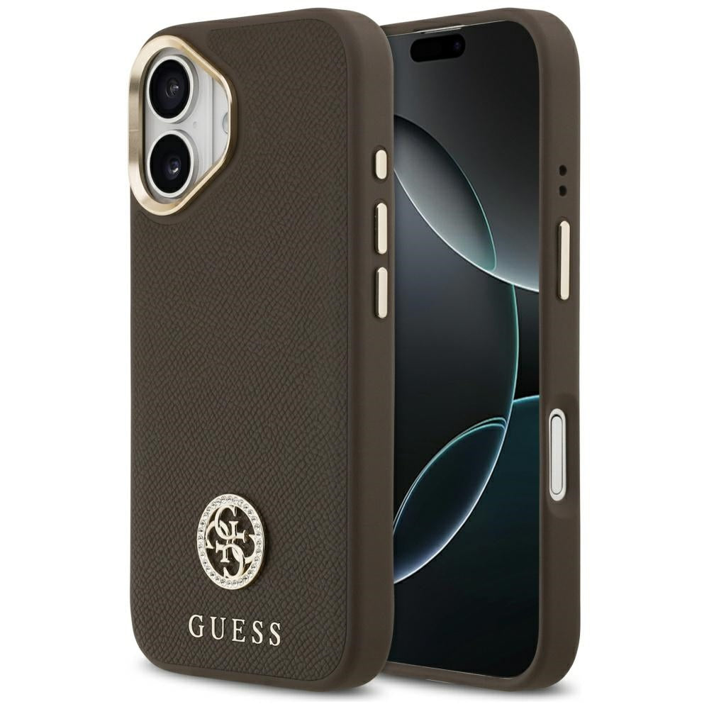 Futrola MagSafe za Apple iPhone 17, Guess, Grained Strass Logo, Braon