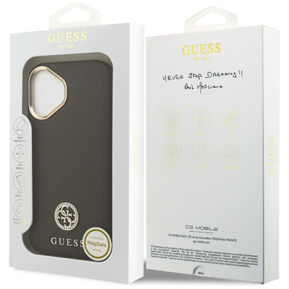 Futrola MagSafe za Apple iPhone 17, Guess, Grained Strass Logo, Braon