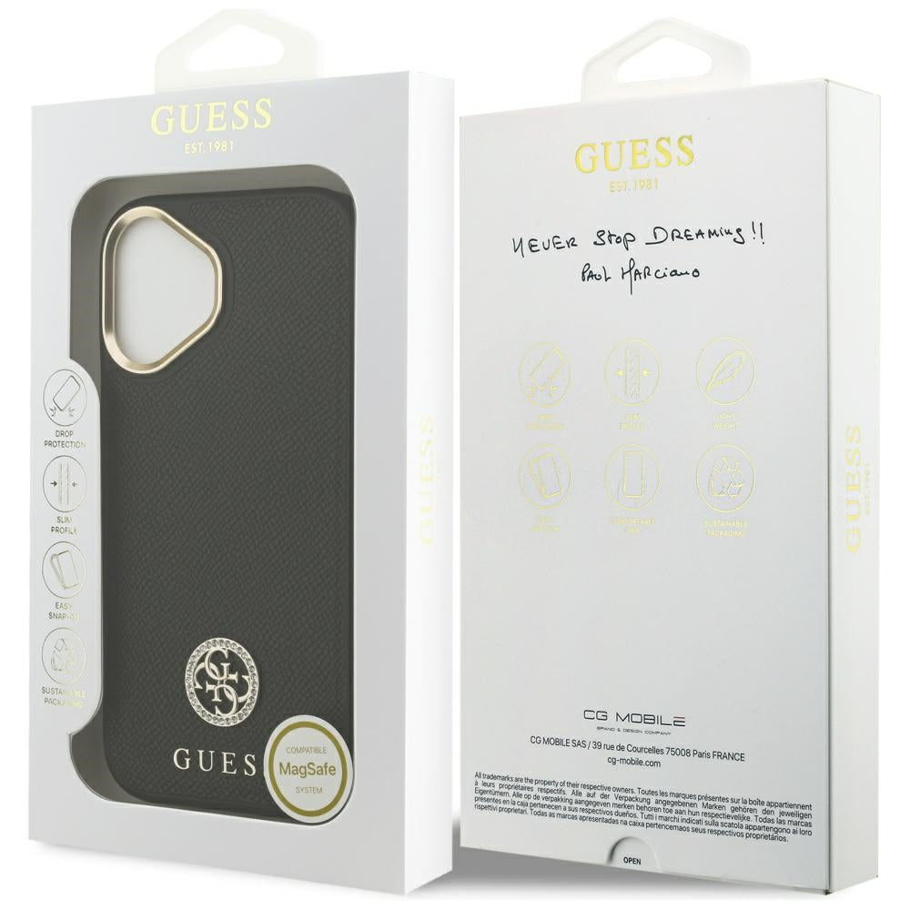 Futrola MagSafe za Apple iPhone 17, Guess, Grained Strass Logo, Crna