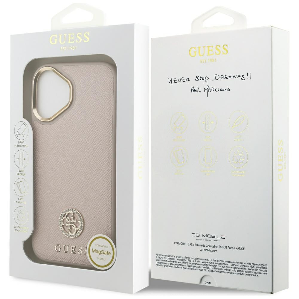 Futrola MagSafe za Apple iPhone 17, Guess, Grained Strass Logo, Roze