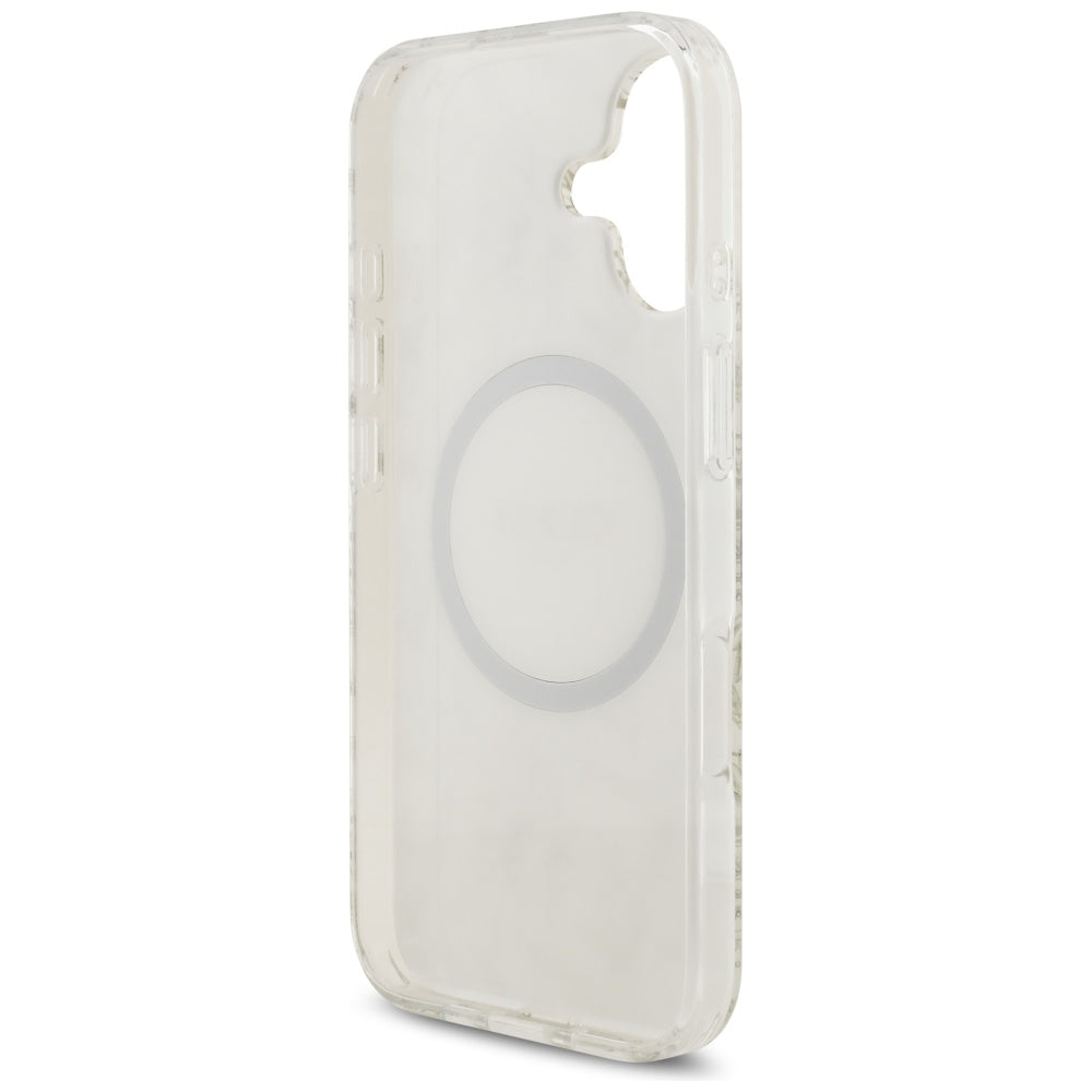 Futrola MagSafe za Apple iPhone 17, Guess, IML Flowers with Pearl Strap, Bela