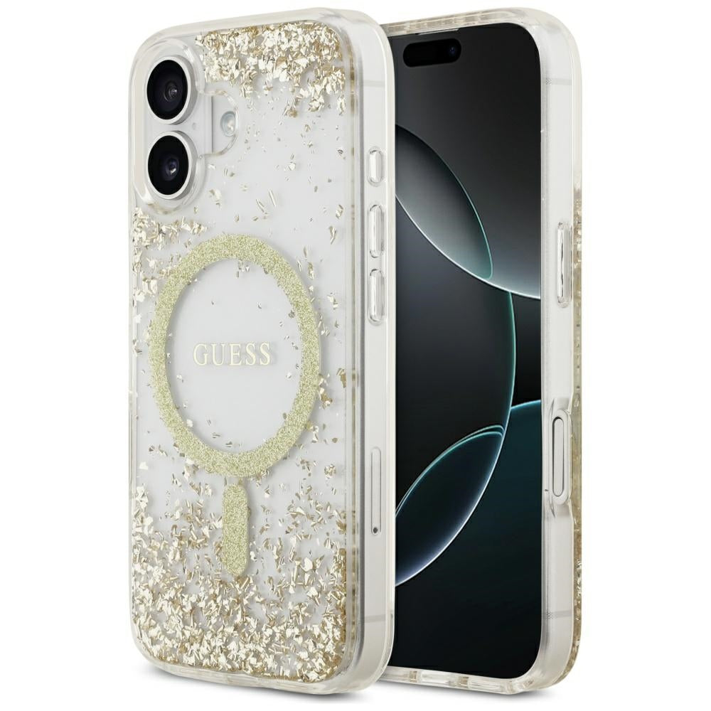 Futrola MagSafe za Apple iPhone 17, Guess, Resin Bottom Glitter, Zlatna