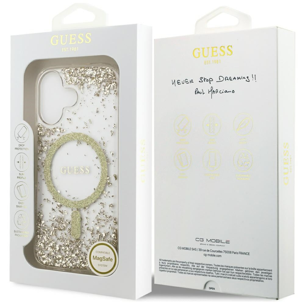 Futrola MagSafe za Apple iPhone 17, Guess, Resin Bottom Glitter, Zlatna