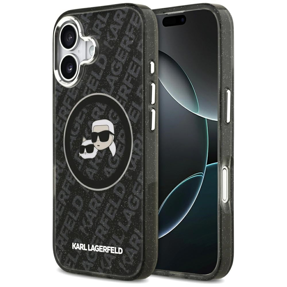 Futrola MagSafe za Apple iPhone 17, Karl Lagerfeld, Glitter Karl & Choupette Head, Crna
