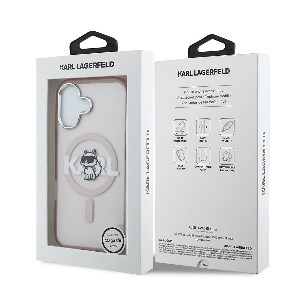 Husa MagSafe za Apple iPhone 17, Karl Lagerfeld, IML Sketch Logo Choupette, Roze