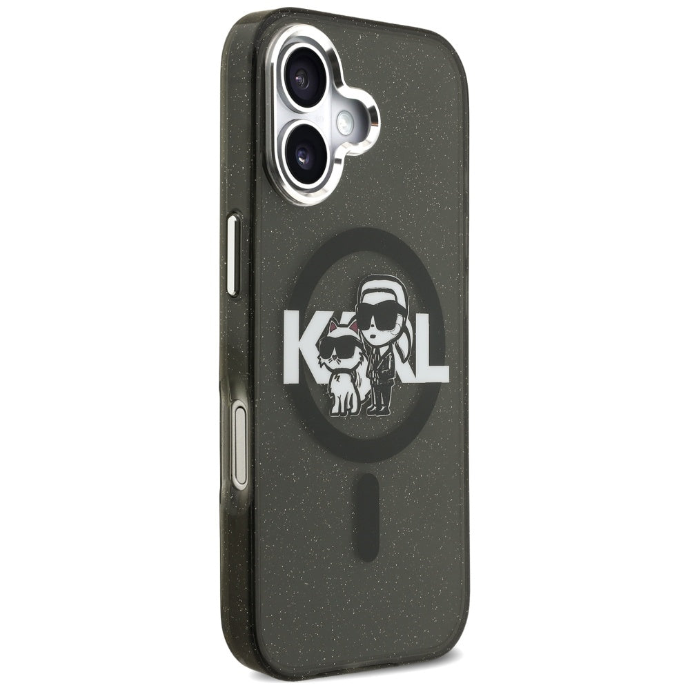Futrola MagSafe za Apple iPhone 17, Karl Lagerfeld, IML Sketch Logo Glitter Karl & Choupette, Crna
