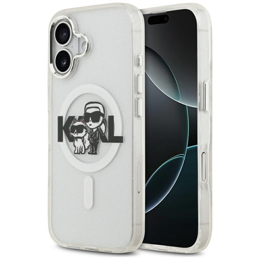 Futrola MagSafe za Apple iPhone 17, Karl Lagerfeld, IML Sketch Logo Glitter Karl & Choupette, Transparentna