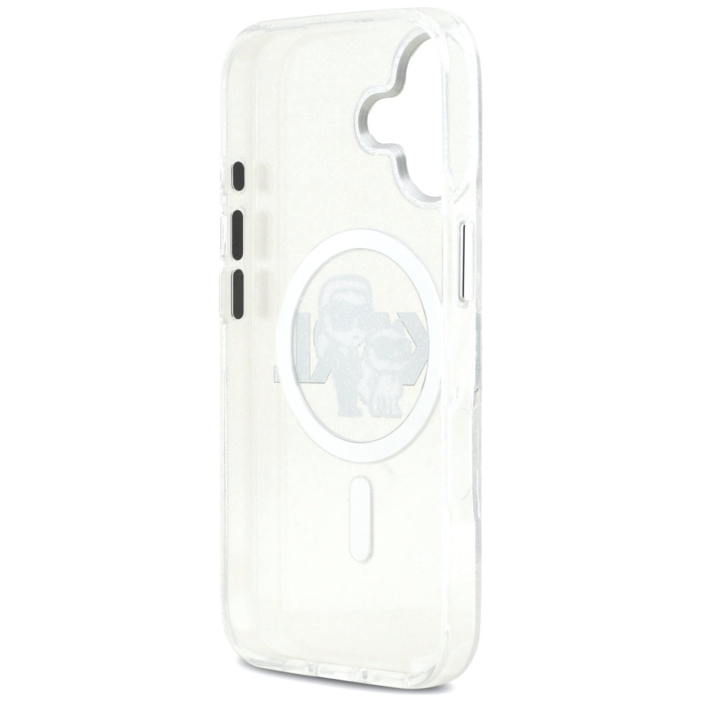 Husa MagSafe za Apple iPhone 17, Karl Lagerfeld, IML Sketch Logo Glitter Karl & Choupette, Transparentna