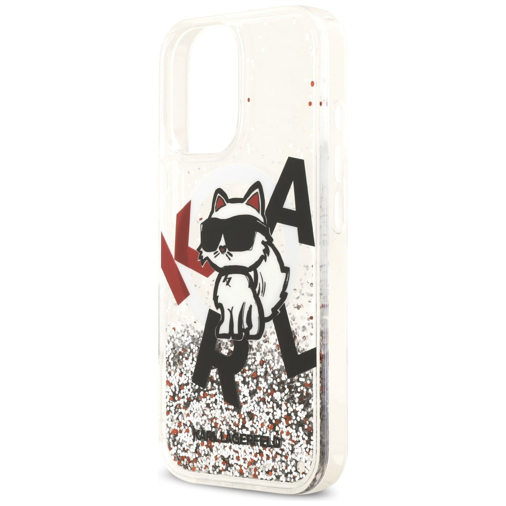 Husa MagSafe za Apple iPhone 17, Karl Lagerfeld, Liquid Glitter Choupette Logo, Transparentna
