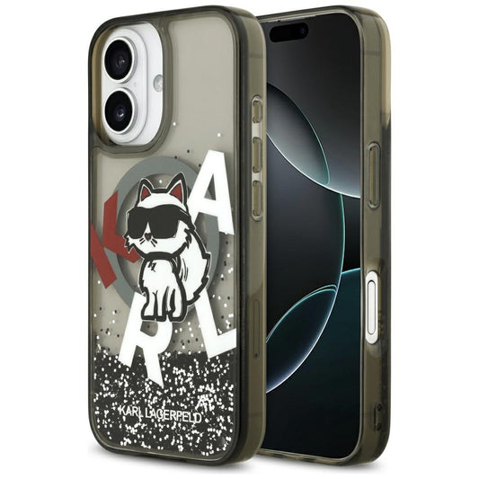 Husa MagSafe za Apple iPhone 17, Karl Lagerfeld, Liquid Glitter Logo Choupette, Crna