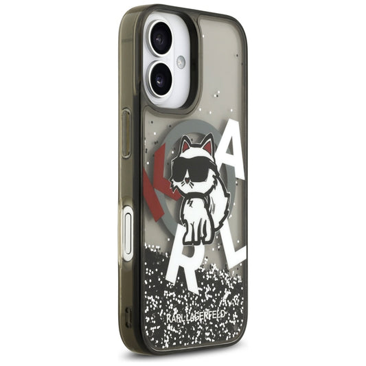 Husa MagSafe za Apple iPhone 17, Karl Lagerfeld, Liquid Glitter Logo Choupette, Crna