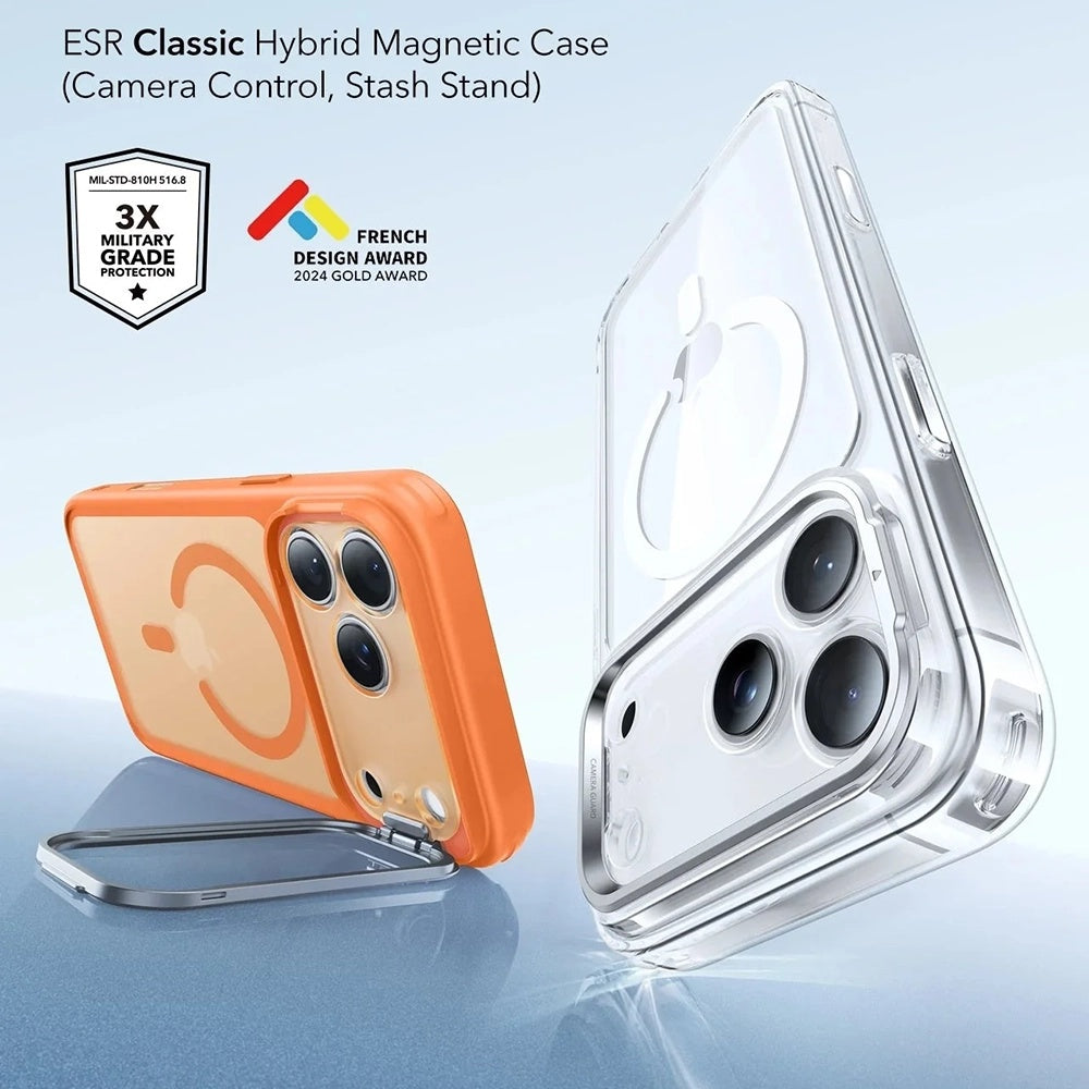 Husa MagSafe za Apple iPhone 17 Pro, ESR, Classic Hybrid Kickstand Slide, Satinirana Narandžasta