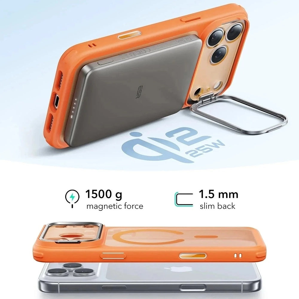 Husa MagSafe za Apple iPhone 17 Pro, ESR, Classic Hybrid Kickstand Slide, Satinirana Narandžasta