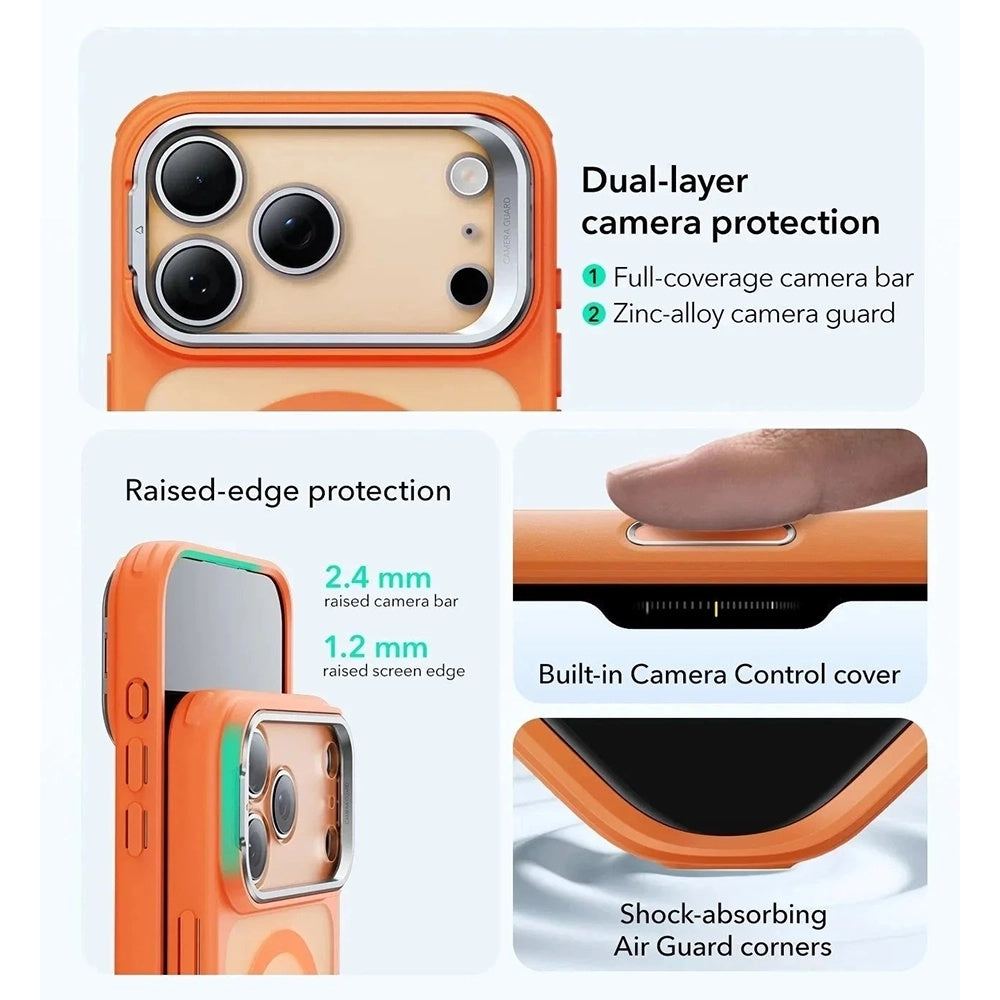 Husa MagSafe za Apple iPhone 17 Pro, ESR, Classic Hybrid Kickstand Slide, Satinirana Narandžasta