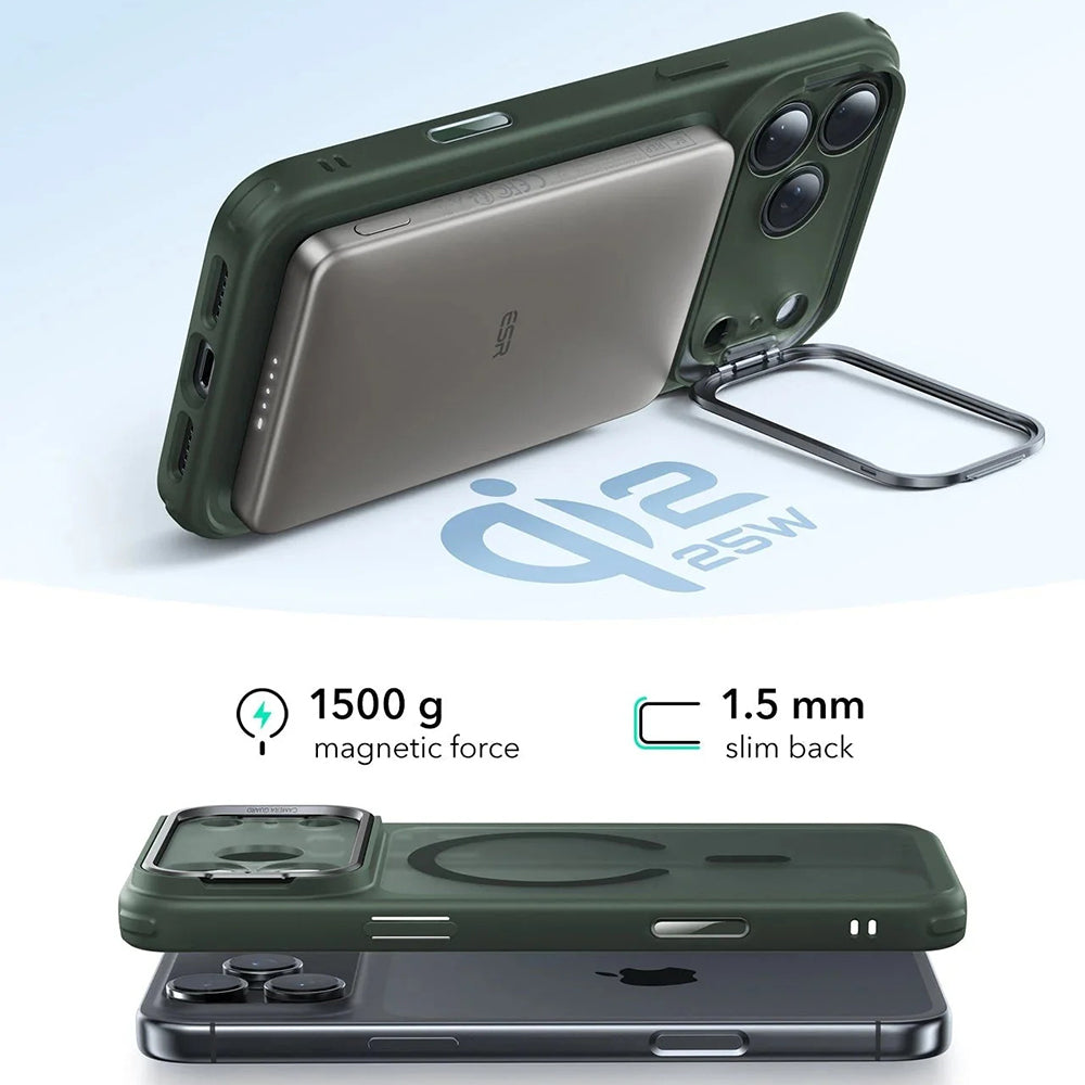 Futrola MagSafe za Apple iPhone 17 Pro, ESR, Classic Hybrid Kickstand, Satinirano Zelena