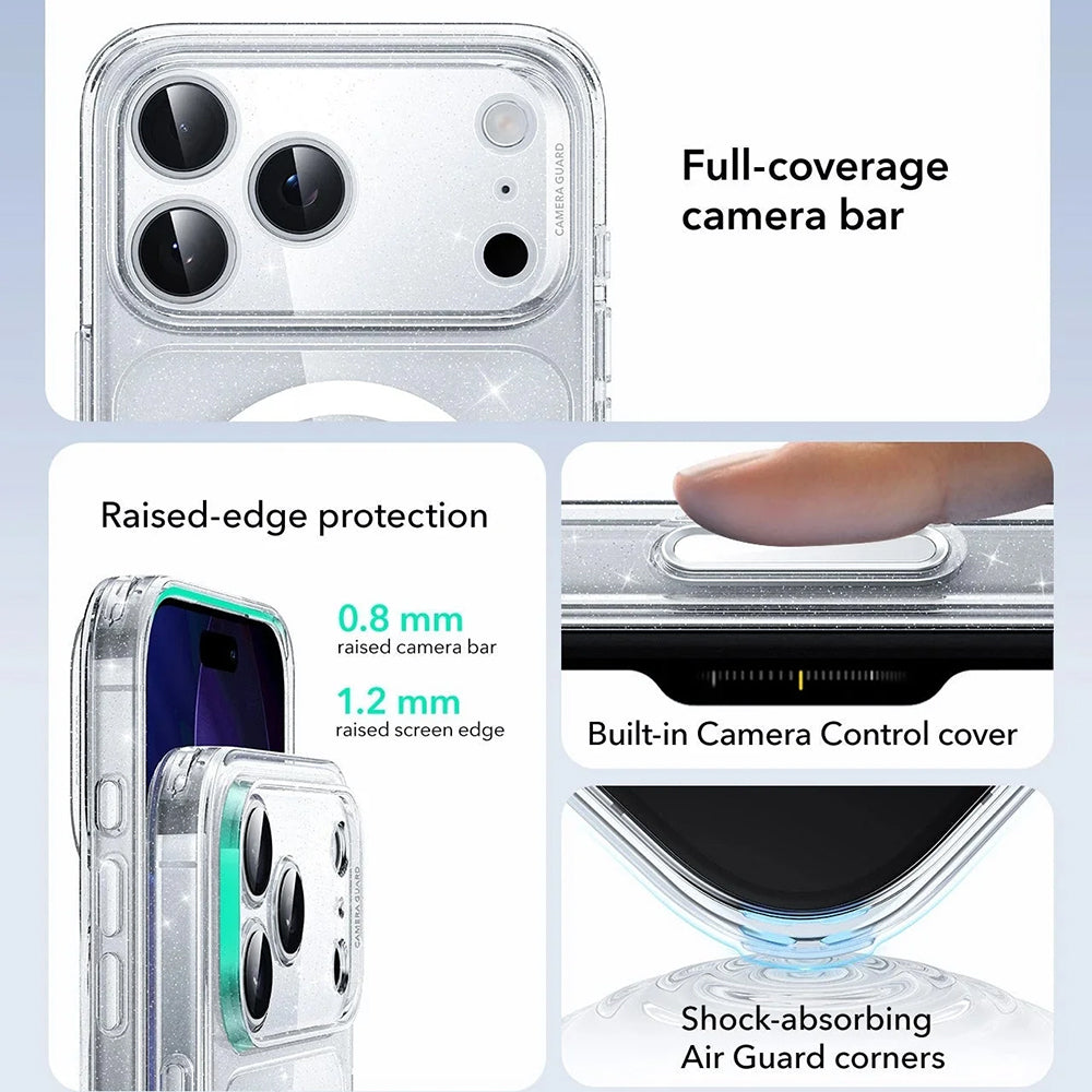 Futrola MagSafe za Apple iPhone 17 Pro, ESR, Classic Hybrid Shimmer, Transparentna