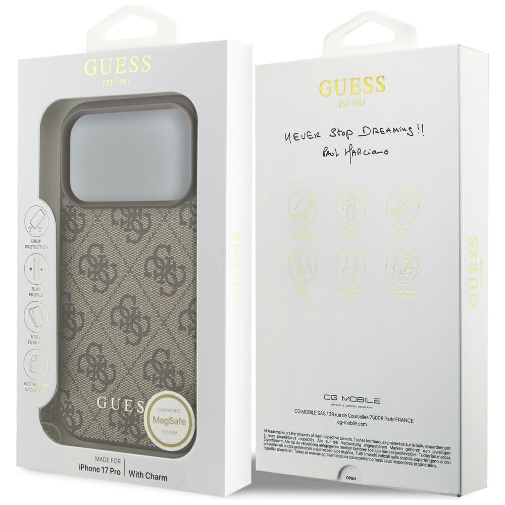 Husa MagSafe za Apple iPhone 17 Pro, Guess, 4G Charm Cradle, Braon